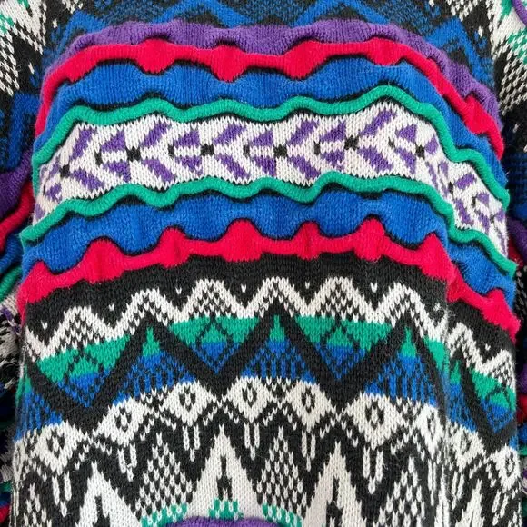 Vintage Etchings Textured 3D Knit Crewneck Sweater Size Extra Large Cosby Chunky
